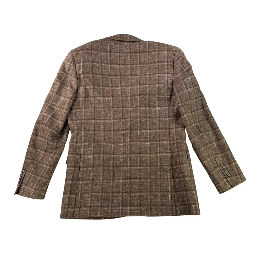 Brooks Brothers Sport Coat Mens 42L Brown Regent Plaid Wool Silk Linen E. Thomas